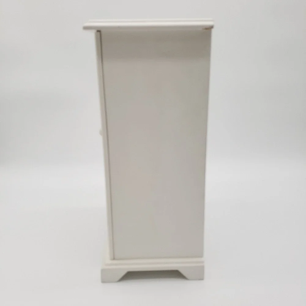 Vintage Shabby Chic White Floral Jewelry Armoire Rose Trinket Box Organizer